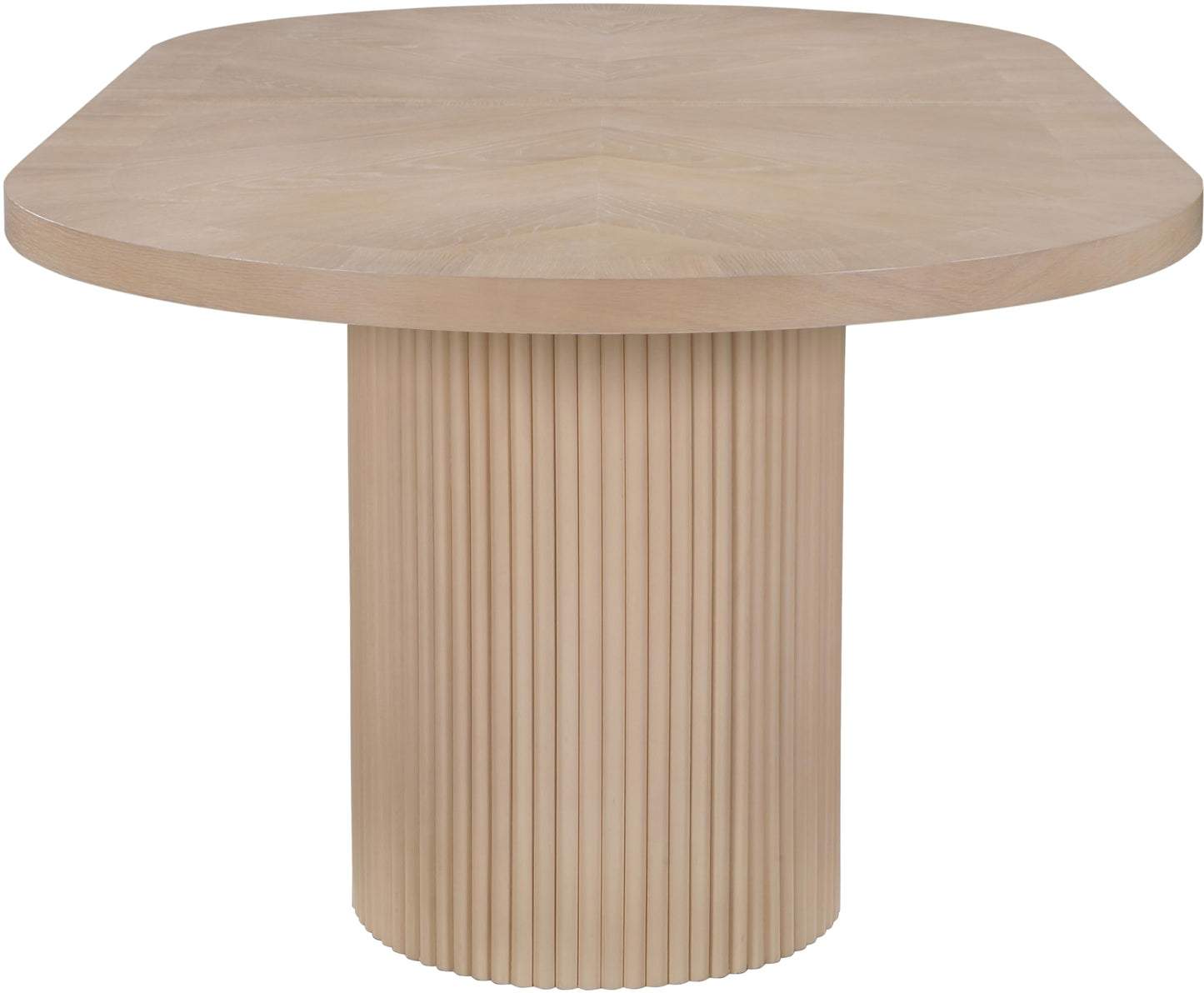 Meridian Furniture 725Oak-T Belinda Collection Mid-Century Modern Solid Wood White Oak Veneer Dining Table, Oval Design, Fluted Bases, 2 Leaves Included, 90"/106.5"/123" W x 47.5" D x 31" H, White