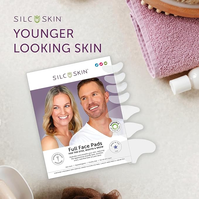 Silcskin Facial Pad Full Face Set Reusable Self Adhesive Silicone Face Patches For Lines Around Eyes And Mouth, Spa At Home Holiday Gift For Her