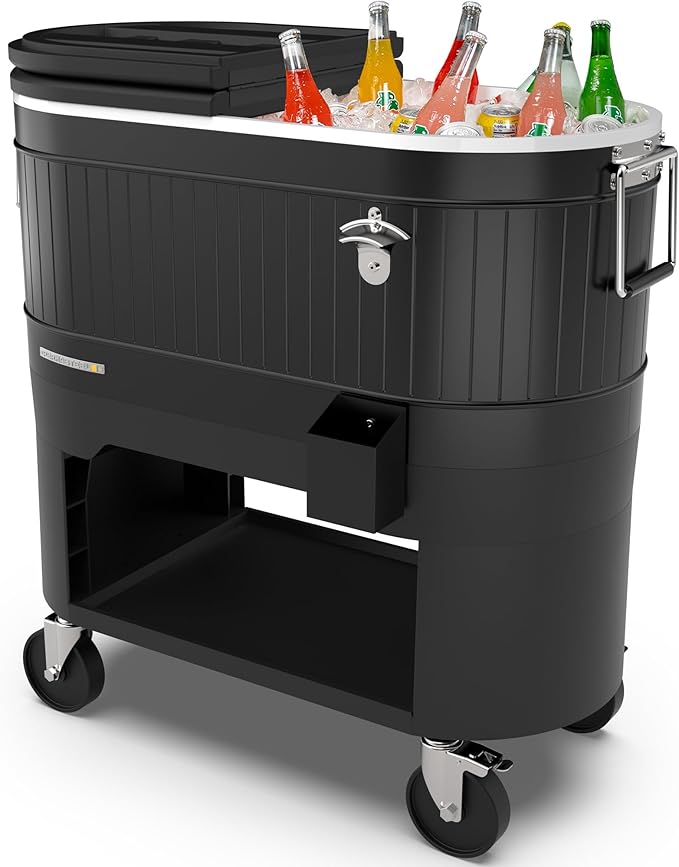 Permasteel Rolling Patio Cooler – Large Outdoor Ice Chest with Wheels, Beverage Cooler for Backyard, BBQ, Tailgate, Beach,...