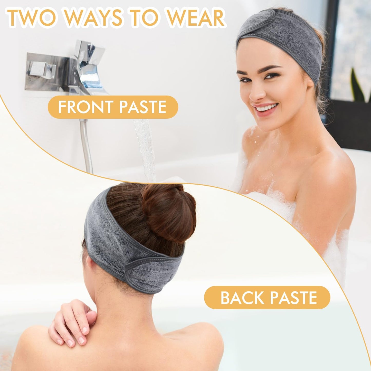SINLAND Spa Headband for Women 3 Counts Ultra Soft Adjustable Makeup Hair Band with Magic Tape, Terry Cloth Stretch Head Wrap fo
