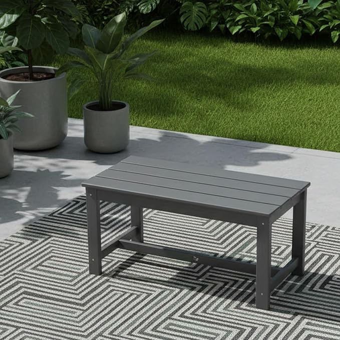 HDPE Patio Coffee Table, All-Weather Outdoor Coffee Table Patio Conversation Sets for Lawn, Garden, Porch, Balcony, Deck, Grey