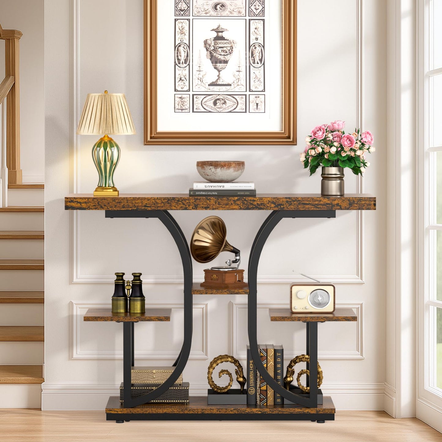 XCSOURCE Console Table, 42.5" Entryway Table with Storage Shelf, 5-Tier Sofa Table Behind Couch, Hallway Accent Tables for Living Room, Entrance, Foyer, Rustic Brown