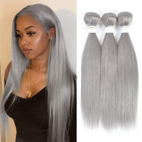 Condescension Brazilian Human Hair Bundles Sliver Grey 20 22 24 Inch Kinky Yaki Wave 3 Bundles Human Hair 100% Unprocessed Remy Brazilian Virgin Weave Hair Grey for Women