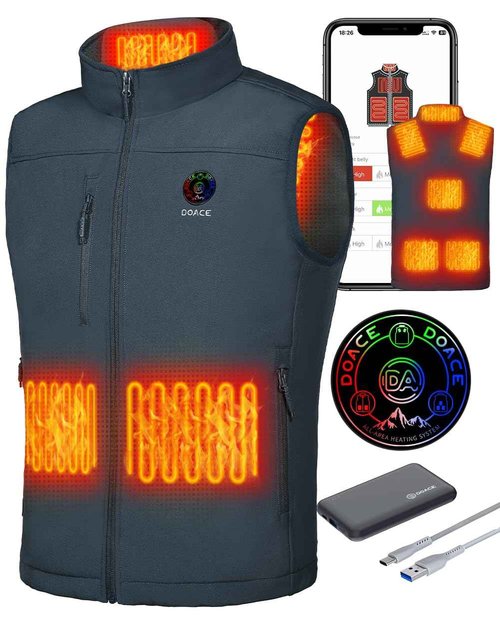 DOACE Heated Vest for Men and Women, Smart Electric Fleece Heated Vest, Lights-out Design, Battery Pack Included, Gray, 2XL