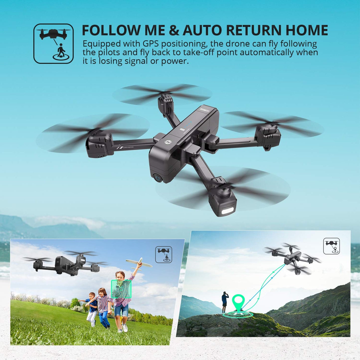 Holy Stone GPS 2.7K Drone with FHD FPV Camera Live Video for Adults, Portable Selfie Quadcopter with 2 Batteries for Beginners with Auto Return Home, Custom Flight Path, Follow Me, Auto Hover