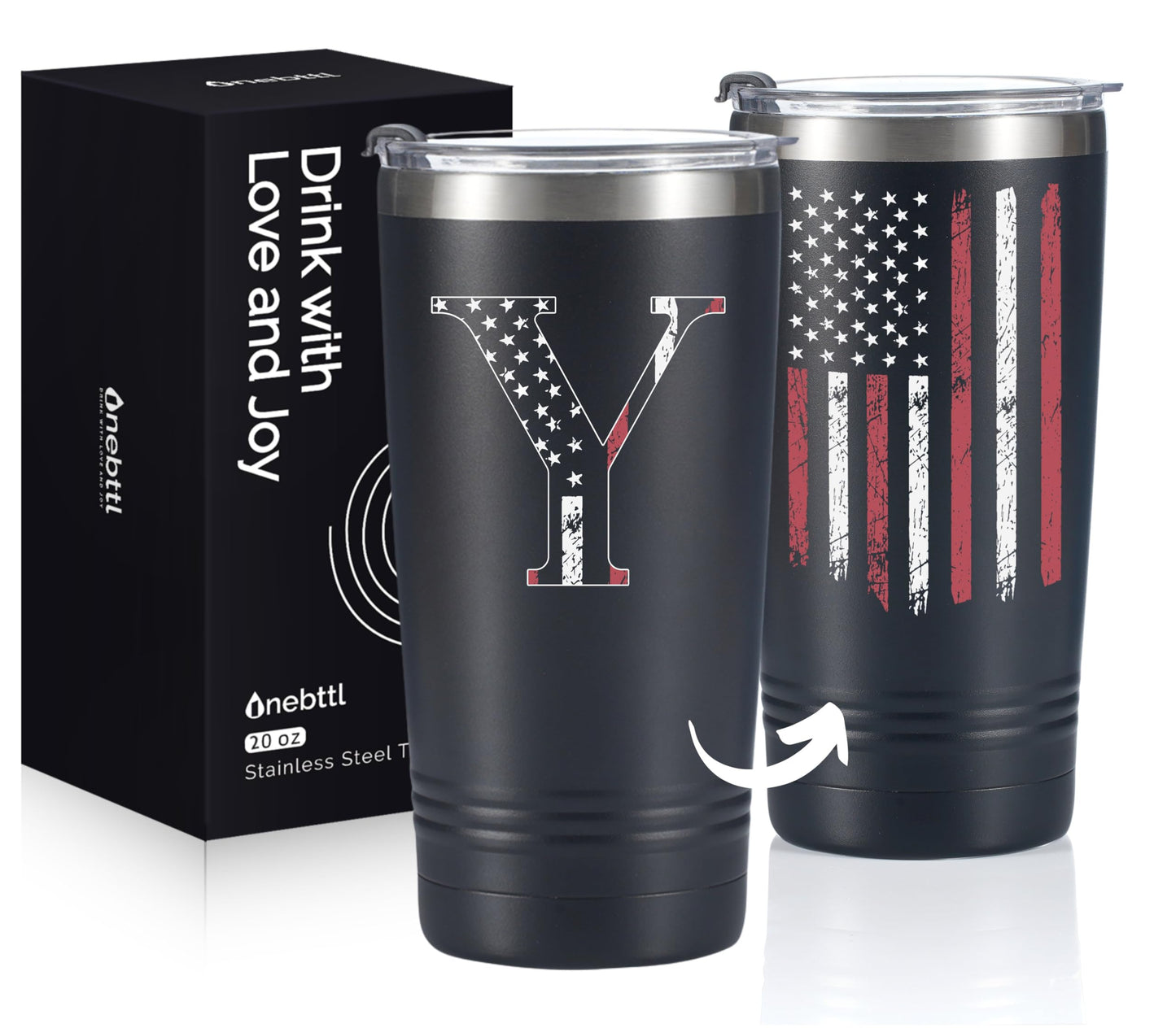 Onebttl Personalized Gifts for Men, Initial Birthday Gifts for Dad, Grandpa, Uncle, Brother, Friends, American Flag Tumbler - 20oz Insulated Stainless Steel Tumbler - Y