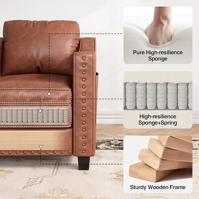 FiveWillowise Faux Leather Accent Chair Set of 2 for Living Room, 30 Inches Barrel Upholstered Armchair, Cozy Mid Century Modern Club Arm Chair Single Sofa for Bedroom, Apartment, Reading Room, Brown