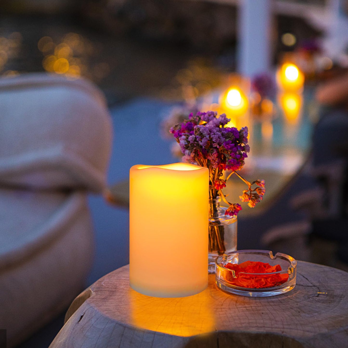 4'x6' Flameless Battery Operated LED Candles with Timer - 2 Pack Outdoor Waterproof Flickering Electric Fake Pillar Tall Candles for Wedding Party, Halloween, Christmas - Cream White