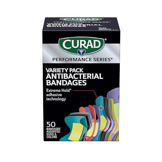 CURAD Performance Series Antibacterial Bandages, Extreme Hold Adhesive Technology, Finger & Knuckle Bandages, Flexible Fab...