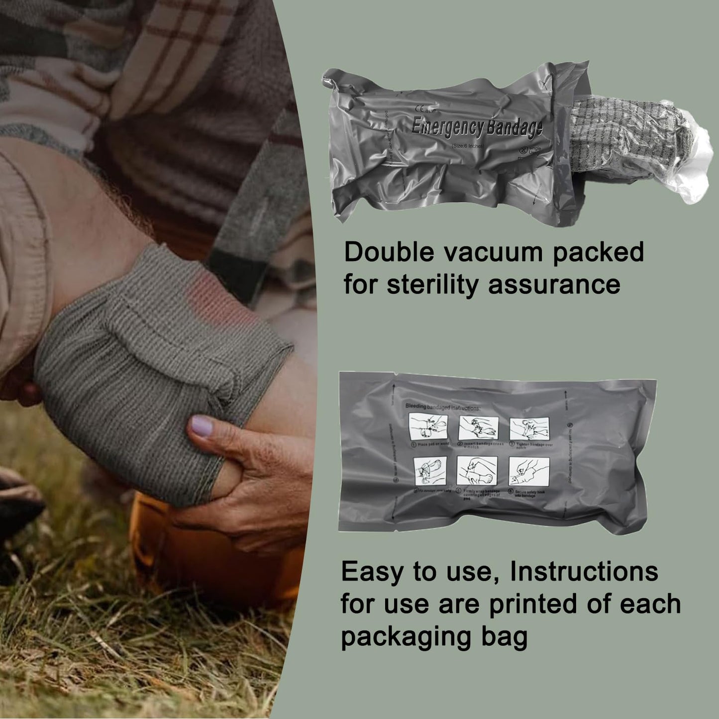 Israeli Emergency Bandage, 6" 4Pack Compression Bandage, Trauma Wound Dressing, Sterile Vacuum Sealed Packaging for Bleeding Control, Medical Trauma Kit, Combat Tactical First Aid IFAK Supplies