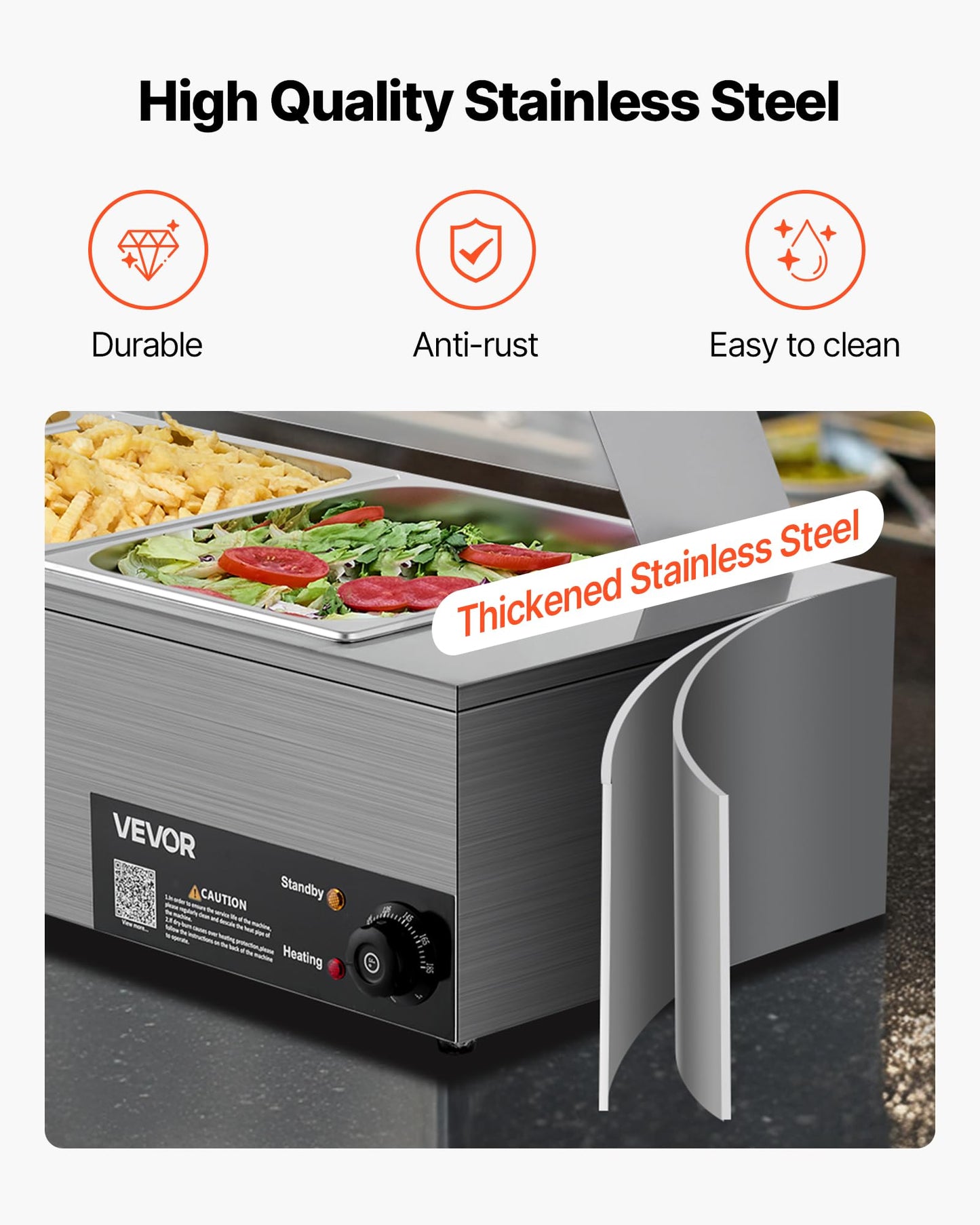 VEVOR Commercial Food Warmer, 1500W Electric Stainless Steel Steam Food Warmer with Glass Cover, 3-Pan Countertop Buffet Bain Marie with Soup & Perforated Ladles, for Catering, Restaurant & Party