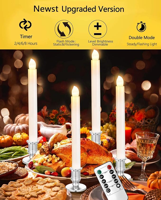 YAUNGEL Window Candles, 6 Pack LED Battery Operated Christmas Candles for Windows with Remote Electric Candle Lights with Removable Candle Holders Suction Cups for Christmas Decorations, Silver