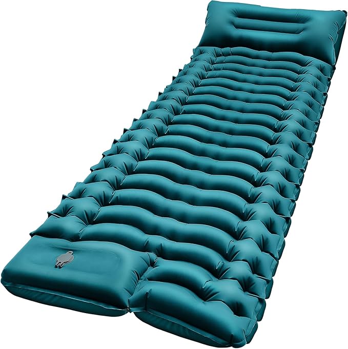 Camping Sleeping Pad, Ultralight Camping Pad with Pillow Built-in Foot Pump Inflatable Sleeping Mat Compact for Camping Backpacking Hiking Traveling