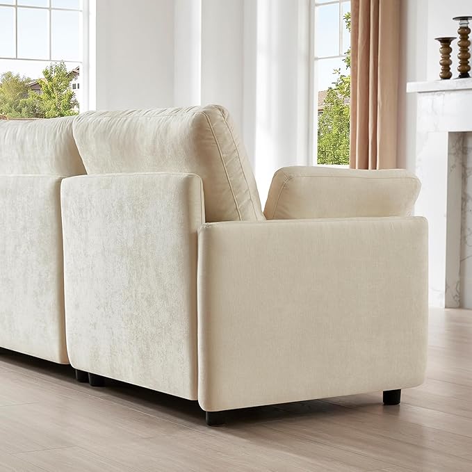 CHITA Modular Sectional Loveseat Sofa with Ottoman, Modern Cloud Couch for Living Room and Apartment, 2 Seat Extra Comfty Sofa, Removable Cover, 73.6 Inch Width, Cream