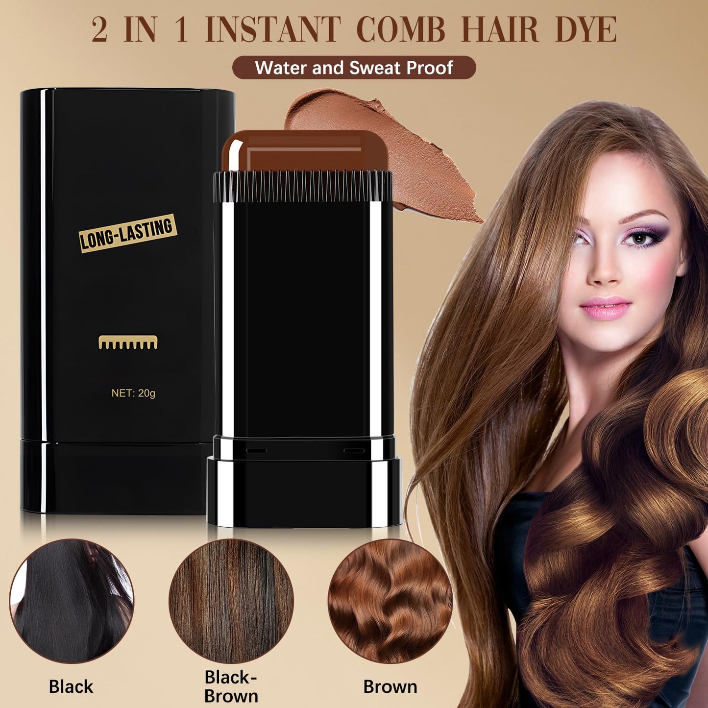 Tabriyot Waterproof Hair Dye Comb, 2-in-1 Instant Color, 1 oz, Dark Brown