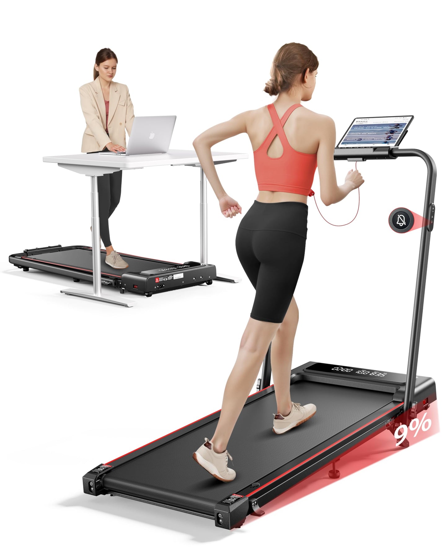 TOPUTURE 4 in 1 Walking Pad Treadmill with Incline and Handle, 2.5HP with Dual Display and Mute Control, Foldable Under Desk Treadmills for Home with App Bluetooth Folding Treadmill for Small Space