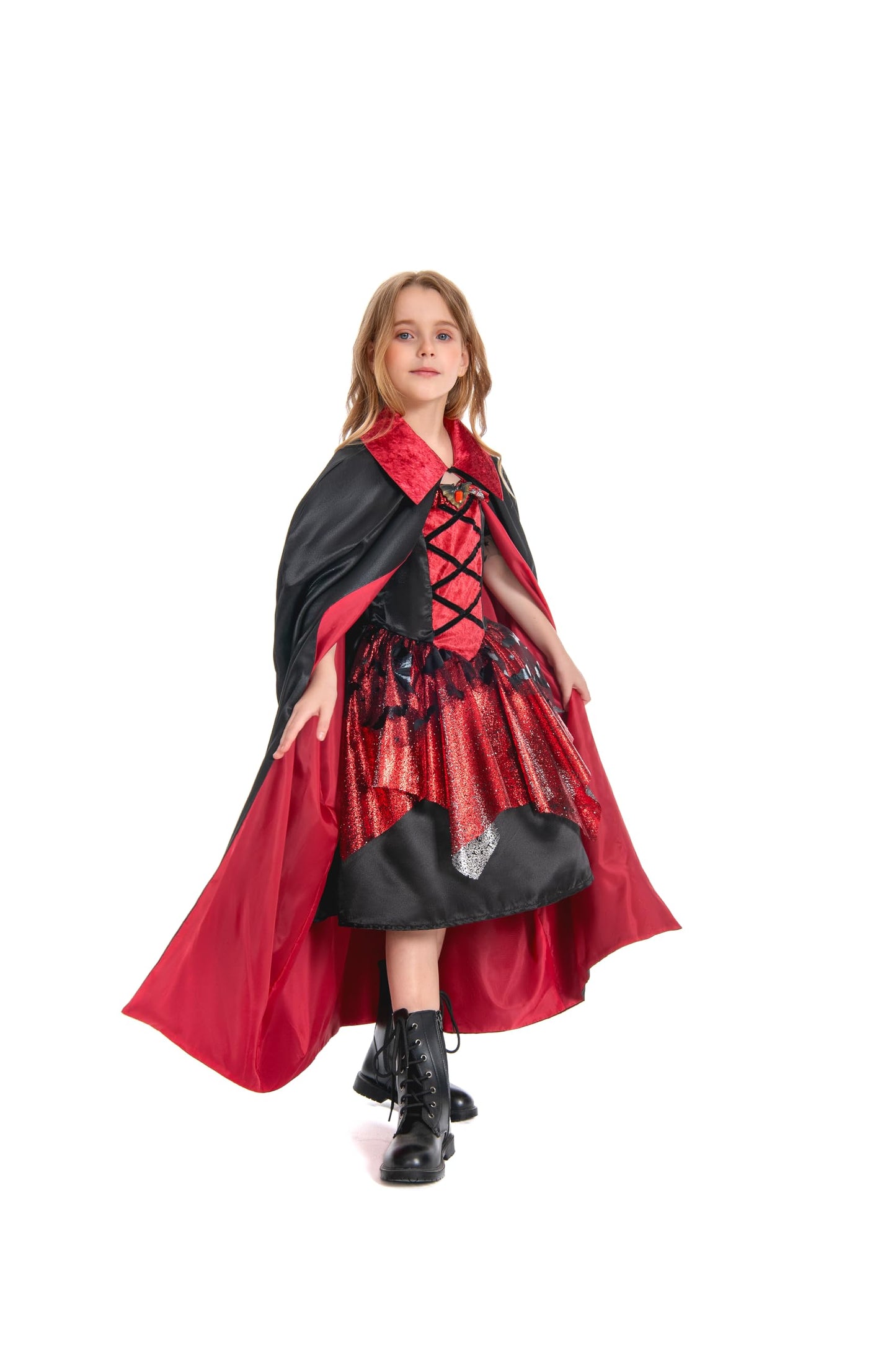 ellzant Kids Vampire Costume for Girls 8-10, Girls Halloween Costumes Dress Vampire Cape Skirt Cloak Vest Outfit