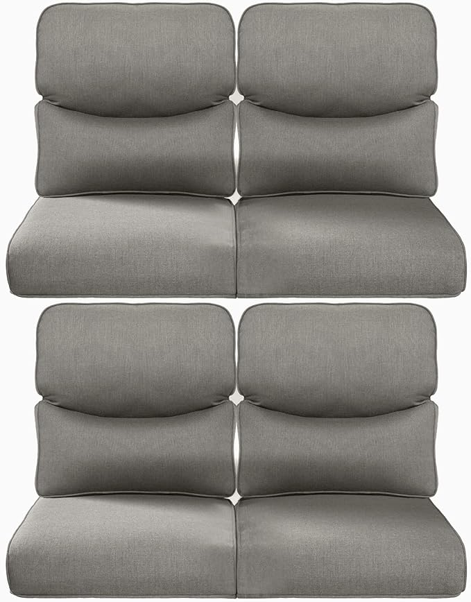 ACTREST Pop 22x25/22x24 Outdoor Chair Cushions Set of 4 - Heavy Duty High Back Replacement Zippered Cushion for Patio Furniture Set Dining Rocking Chairs Loveseat L-Shape Sofa - Grey/Smile