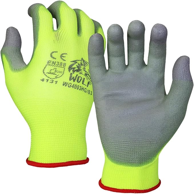 WOLF Polyurethane Palm Coated Nylon Shell Work Gloves, Construction, Mechanic, Warehouse, Yard Work, Gardening