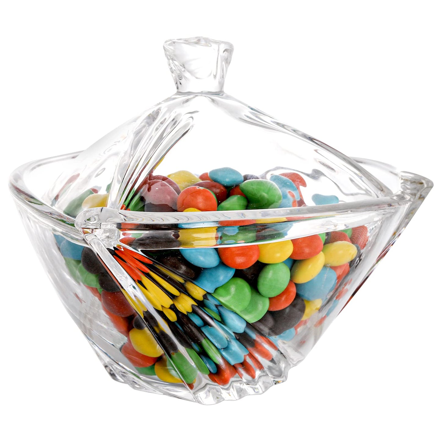 SOUJOY 2 Pack Glass Dish With Lid, Clear Covered Candy Bowl, Retro European Jar for Home Kitchen Office Table Halloween