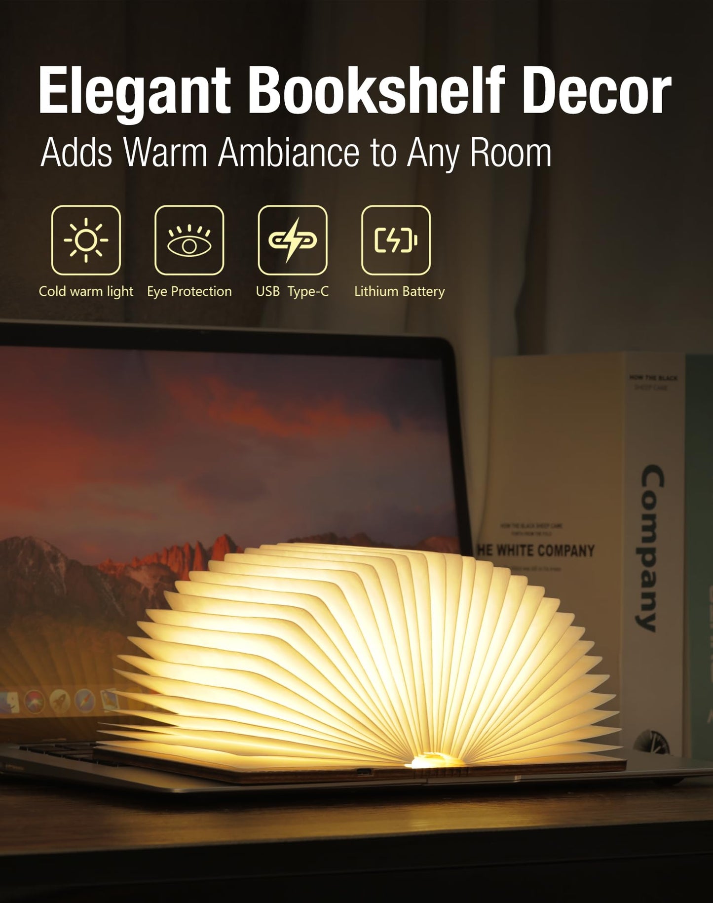 ZBOLE Wooden Book Lamp - Portable Folding LED Book Light for Reading, Unique Gift for Book Lovers, Magnetic Mood Lighting for Home&Library Decor (Maple)