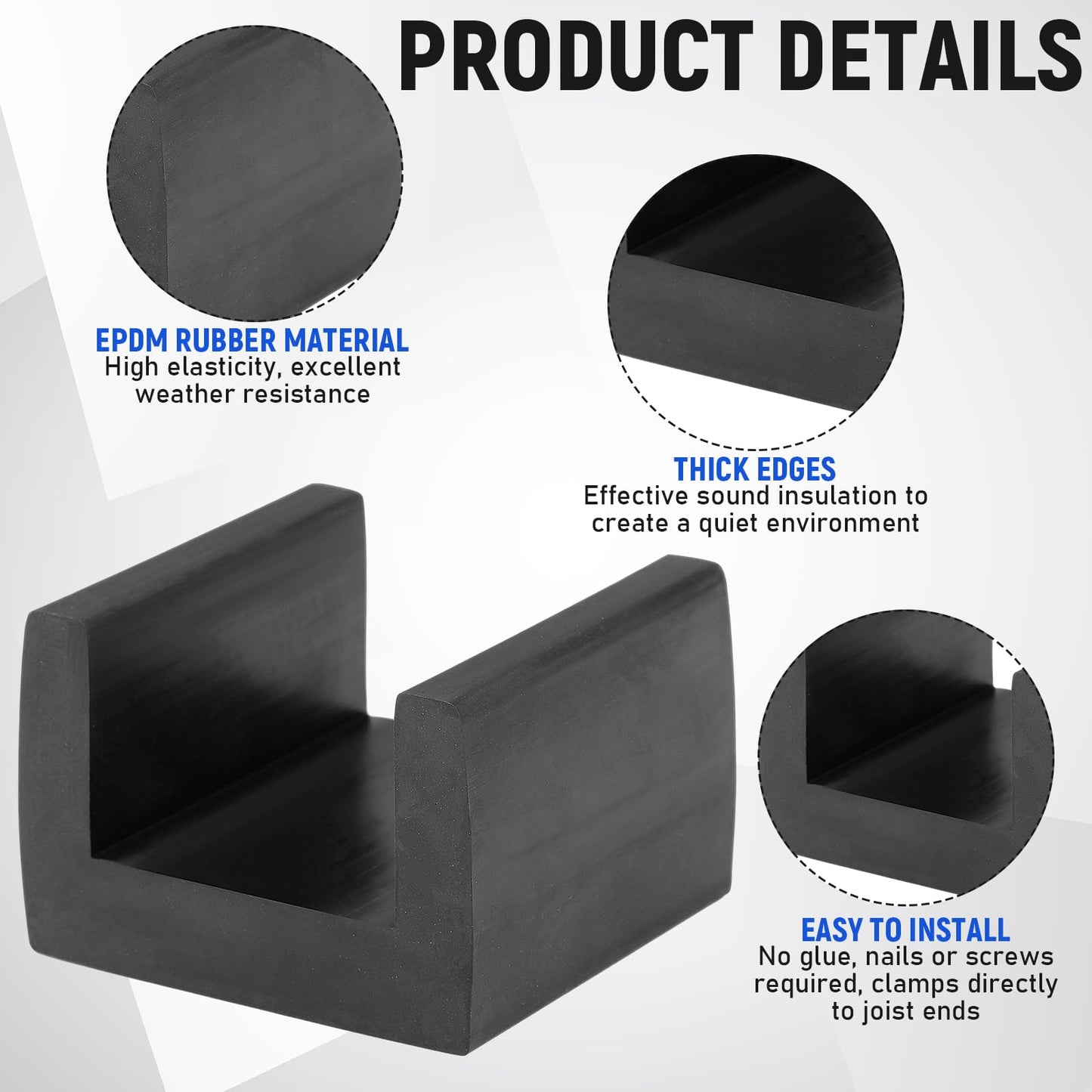 BBTO 50 Pcs U Boat Floor Floaters, Rubber Joist Isolators Floor Decoupler, Sound Isolation Clip for Subfloor Sound Blocking