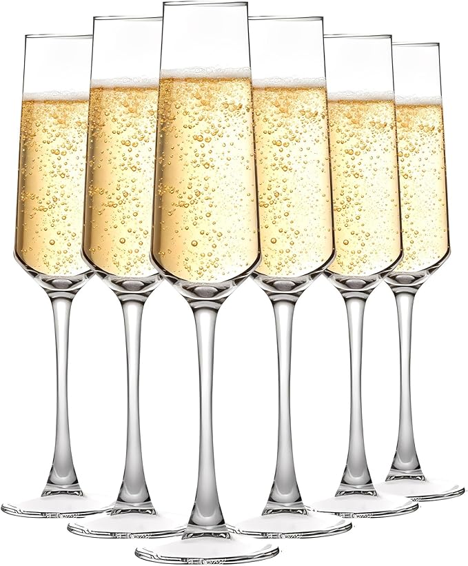 Dylvan 6PCS Elegant 6.9 Ounce Glass Champagne Flutes Set for Birthdays Weddings Christmas, Clear Champagne Glasses Perfect...
