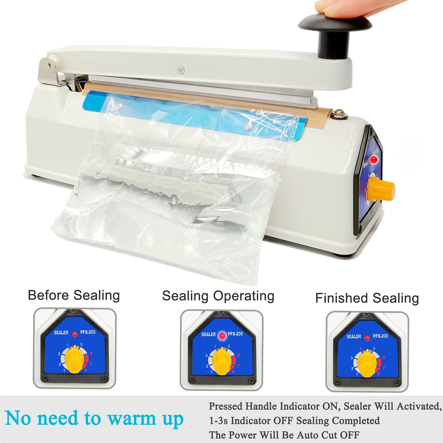 Impulse Heat Sealer 8 inch Mylar Bag Sealer, Heat Sealer for Plastic Bags, Metal Iron Shell, Impulse Sealer 3mm Sealing, Manual Hot Seal Machine with 8 Repair Kits(Included 2 Cutter Lines)