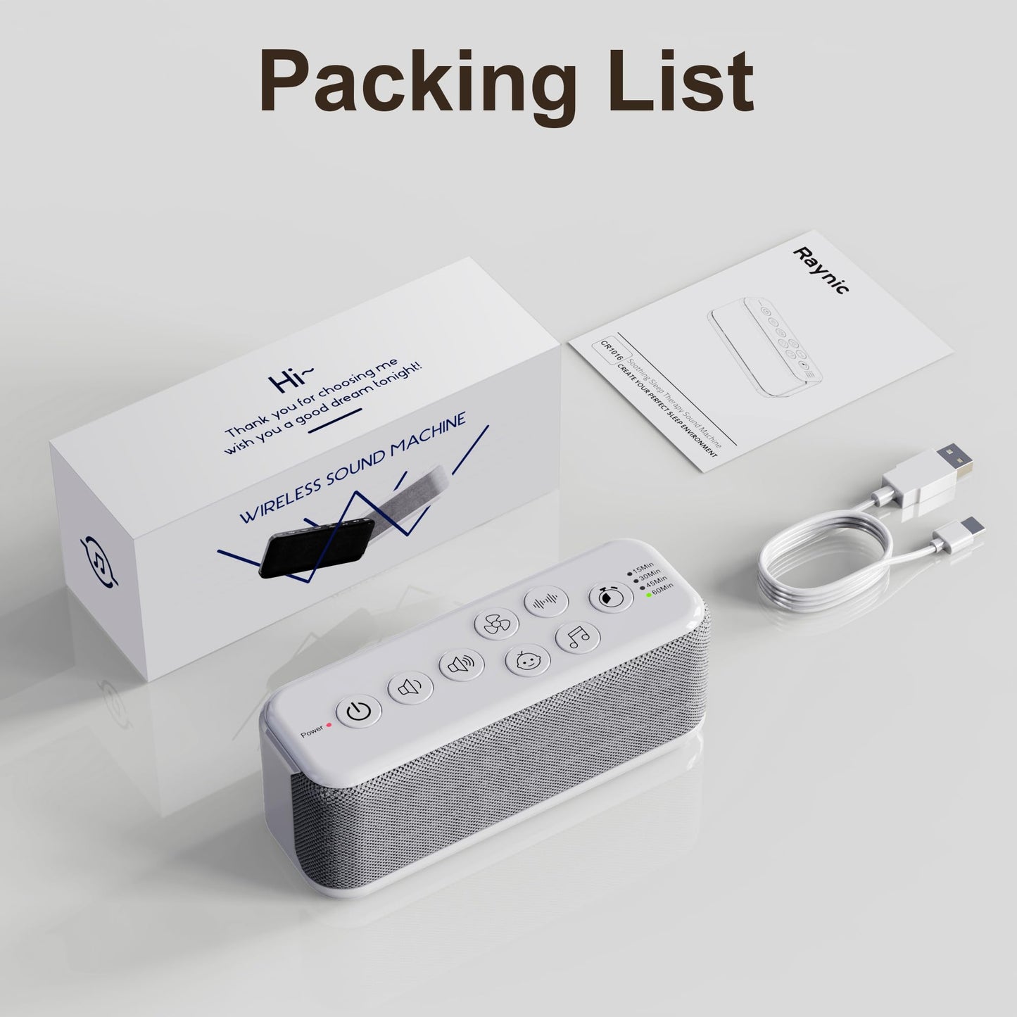 Raynic White Noise Machine, 42 Soothing Sounds Noise Machine, Rechargeable Battery Sound Machine with 8 Volumes, 5 Timers, Type-C Port, Headphone Jack for Baby, Adult, Home, Travel, Office