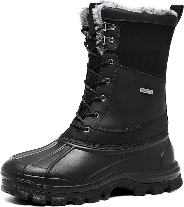 GoodValue Mens Waterproof Snow Winter Duck Boots Insulated Warm Fur Lined Non Slip Rubber Hiking Work Boots Casual Outdoor