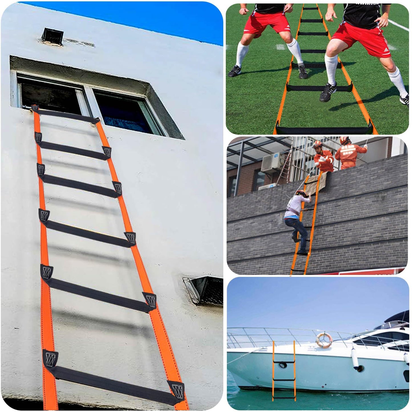 FKNGS Fire Escape Ladder, 13.1 Feet Emergency Fire Ladder, 2-3 Story Homes Reusable Safety Rope Ladder for Kids and Adults