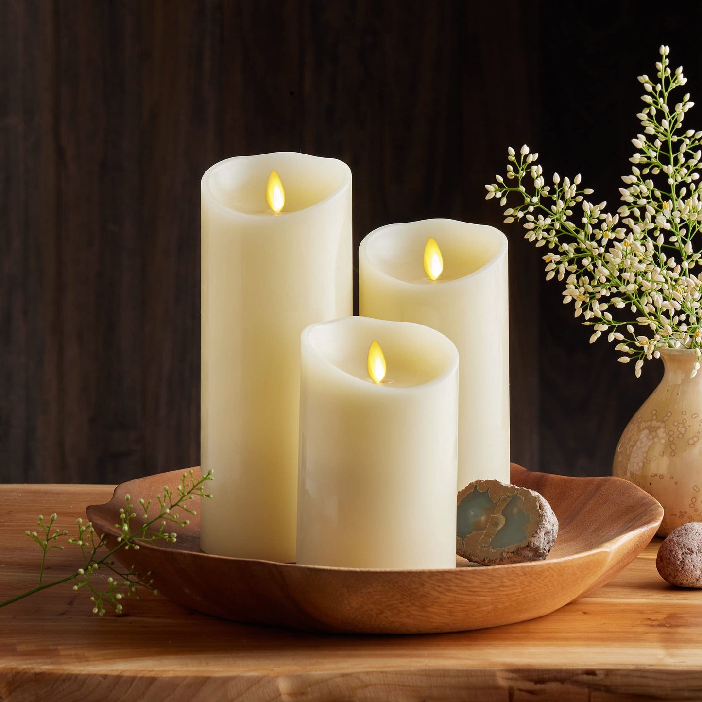 Luminara Scalloped Edge Flameless LED Candle, Ivory 3.5" x 7", Real Wax Pillar, Battery Operated Moving Flame with Timer, Unscented