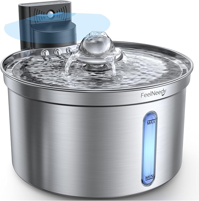 FEELNEEDY Wireless Cat Water Fountain - Safe Water-Electricity Separation, 3.5L Stainless Steel, 4000mAh Battery, XL Filte...