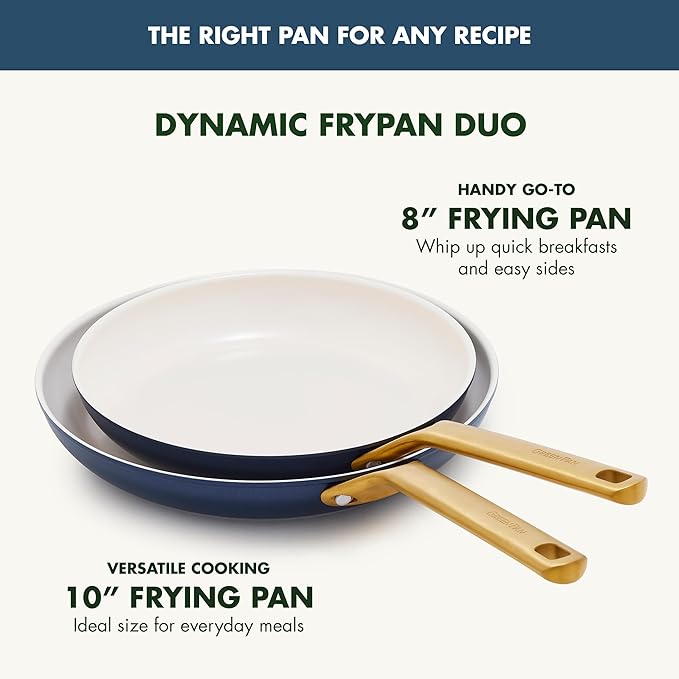 GreenPan Nonstick Reserve Pro 10” & 12” Frying Pan Set, NSF Certified Ceramic, Hard Anodized PFAS-Free Skillets, Stainless Steel Handles, Oven & Dishwasher Safe, Twilight Blue