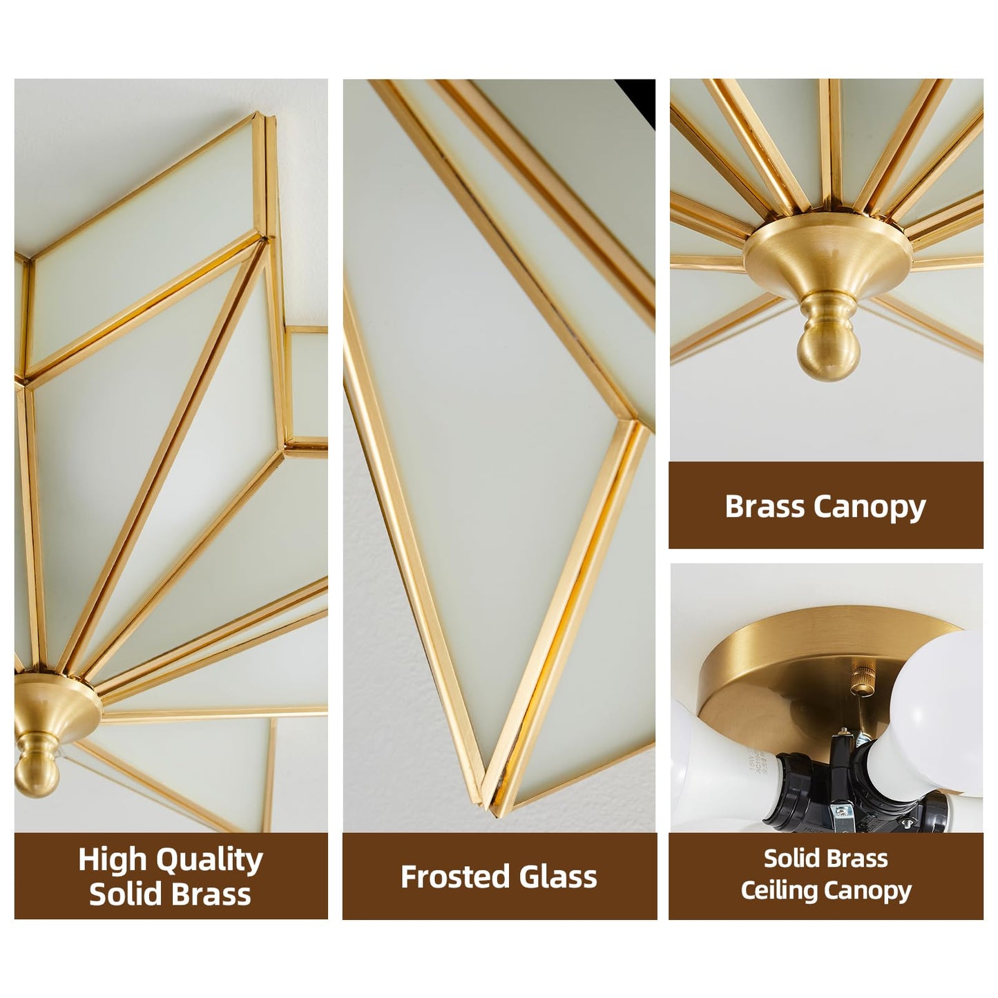 Gold Star Flush Ceiling Light - 19.5 Inch Brass Glass Large Mount Fixture - Art Deco Mid Century Vintage Modern Moravian Lighting Lights for Bedroom Dining Kitchen Foyer Farmhouse Living Room Fixtures