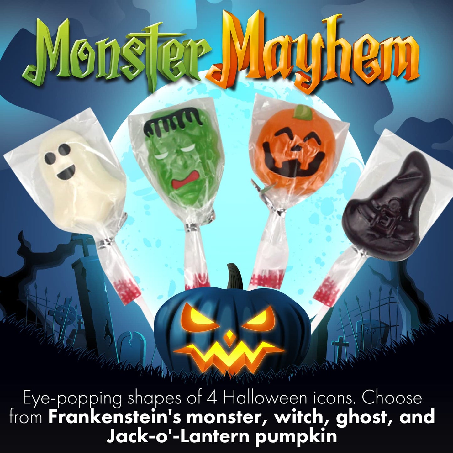 Fusion Select Halloween Candy Lollipops - Halloween Suckers - Trick or Treat Candies for Kids - Frankenstein's Monster, Jack o Lantern, Ghost & Witch Hat Halloween Sweets - Individually Wrapped - 30 Treats Per Box - 2 Packs Total 60 Lollipops
