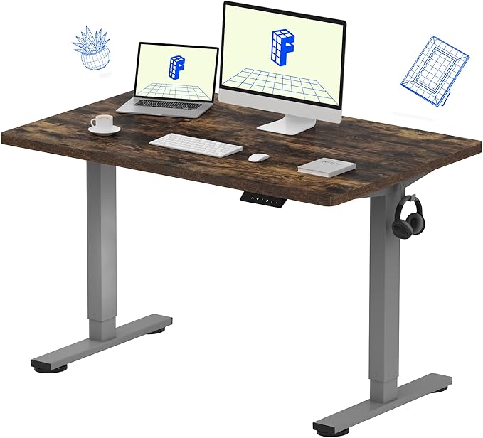 FLEXISPOT EN1 One-Piece Standing Desk 48 x 30 Inches Height Adjustable Electric Desk (Silver Frame + Rustic Top, 2 Packages)