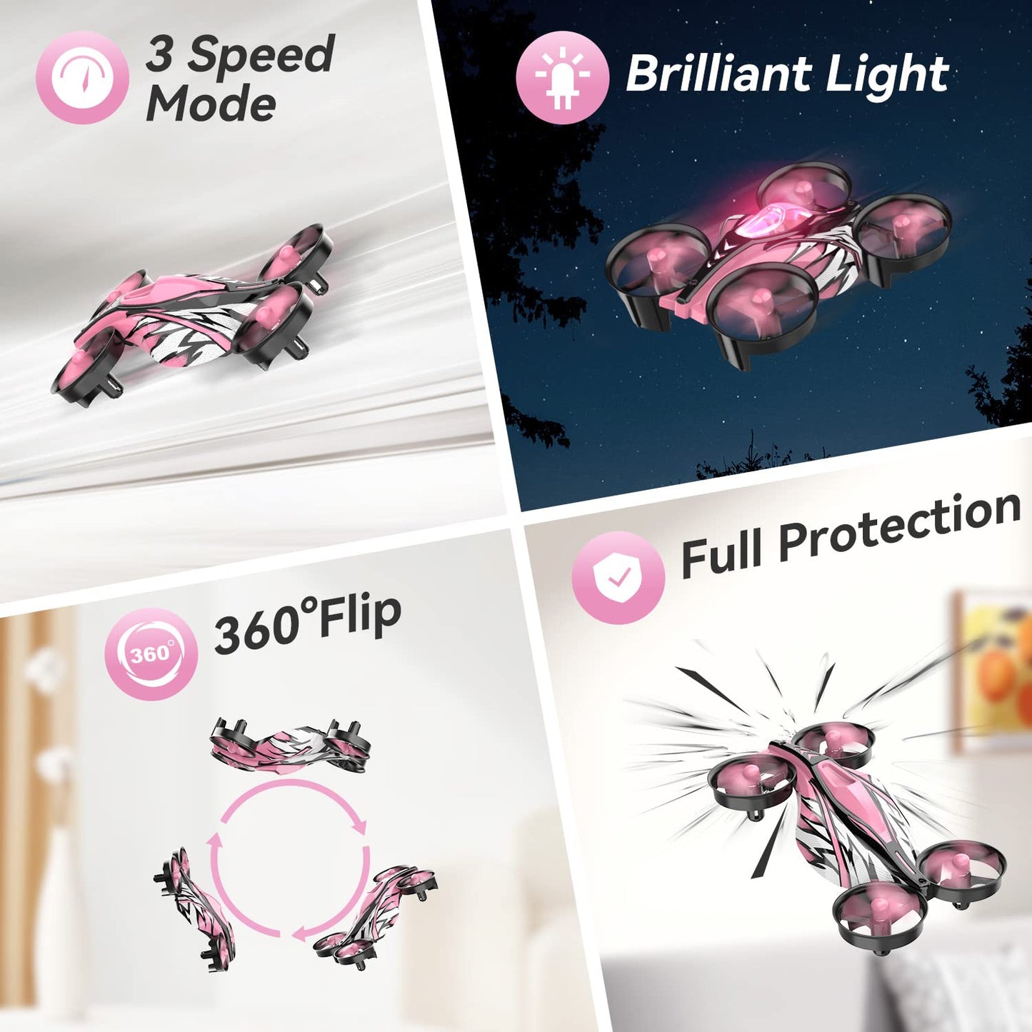 Mini Drone for Kids,Beginners,Adults,RC Small Nano Drones Quadcopter with 2-In-1 Race and Fly Mode,LED Light,Altitude Hold,3D Flip,Circle Fly,2 Batteries,Gift Toy for age 8-12 Boys and Girls Indoor