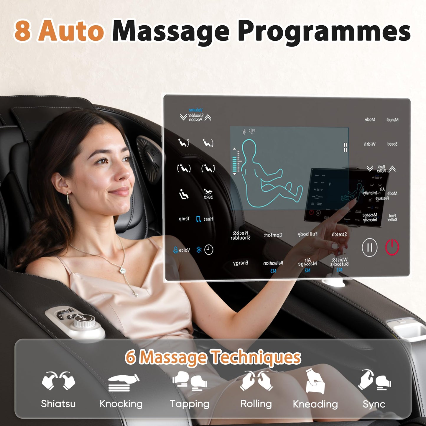 Shahoo Zero Gravity Full Body Massage Chair with SL-Track, AI Voice Control & Heating – Auto Body Scan, Air Compression Foot Massage, 8 Auto Programs