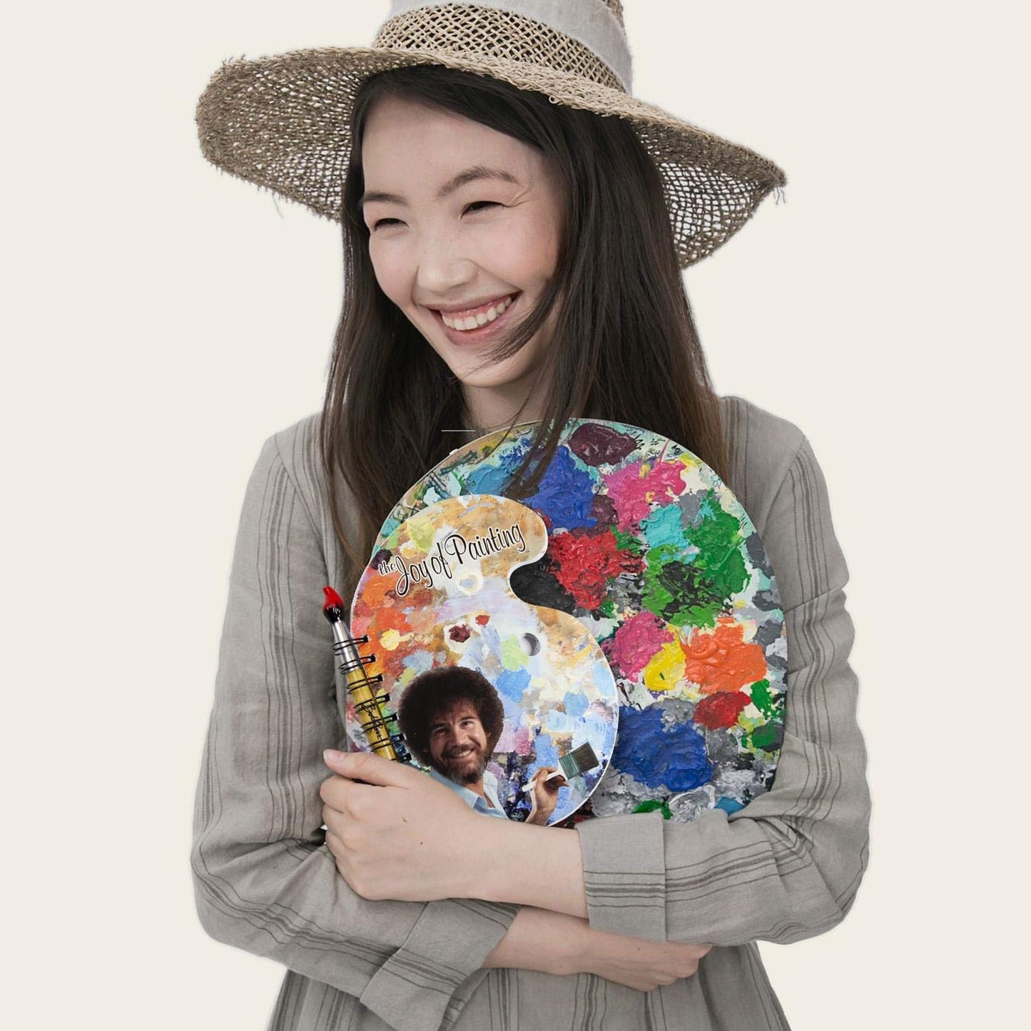 Surreal Entertainment Bob Ross Paint Palette Journal and Brush Pen - Licensed Collectible 80s Art Notepad - Novelty Book - Unique Gift for Birthdays, Holidays, House Warming Parties