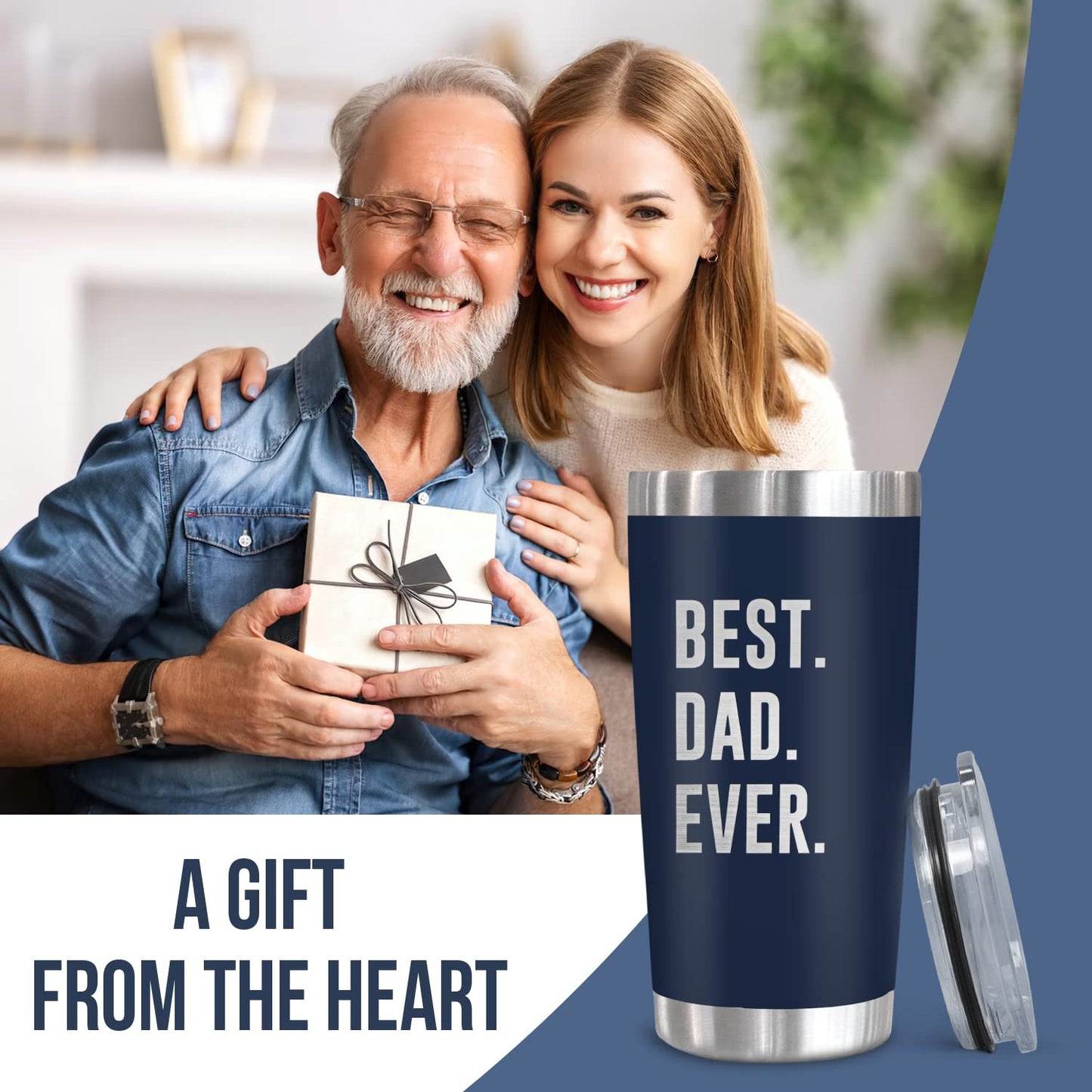 TEEZWONDER Gifts for Dad from Daughter Son - 20 oz Stainless Steel Insulated Coffee Tumbler with Lid - Birthday Gifts for Dad Who Wants Nothing, Mens Birthday Gift Ideas