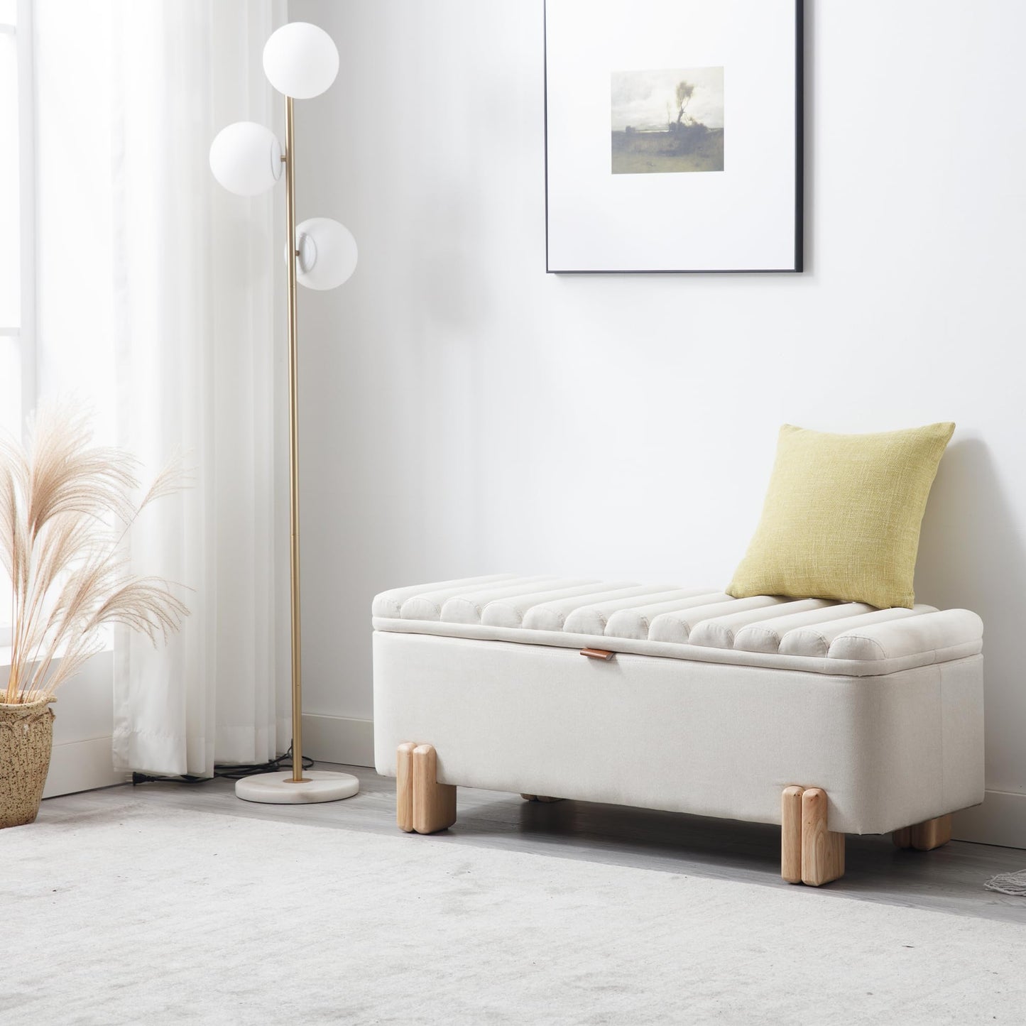 LZAREAL Wavy Ottoman Storage Bench Multi-Functional Narrow Entryway Bench Elegant End of Bed Bench with Storage and Safty Hinge for Living Room Entryway Hallway Bedroom Boutique, Beige