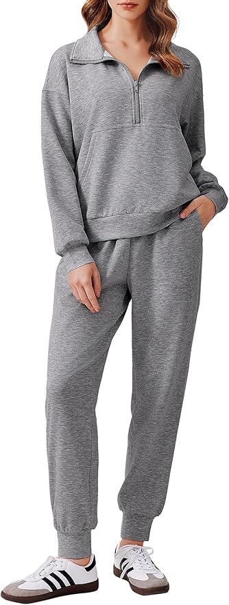 PINSPARK 2 Piece Sets for Women 2025 Fall Travel Outfits Long Sleeve Tracksuit Joggers Sets Half Zip Sweatsuit Matching Set