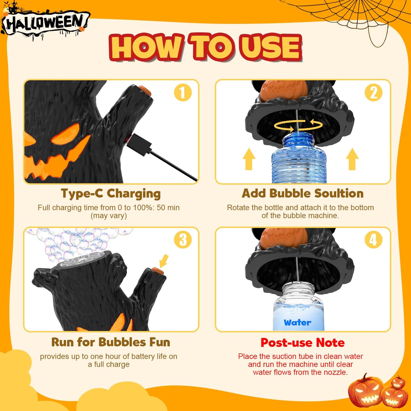 Halloween Bubble Machine, Haunted Stump Bubble Blower, USB Rechargeable, Wobbly Head Fun, Glow Eyes - Halloween Decorations Tree Toys Gifts for Kids, Boys, Girls