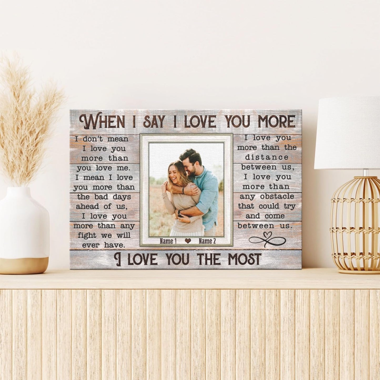 DemCanvas Personalized “When I Say I Love You More” Photo Canvas – Custom Names & Date – Wedding Gifts for Couples 2025, Anniversary Couple Gift for Wife, Bride & Groom Engagement Picture Frame, Romantic Wall Art