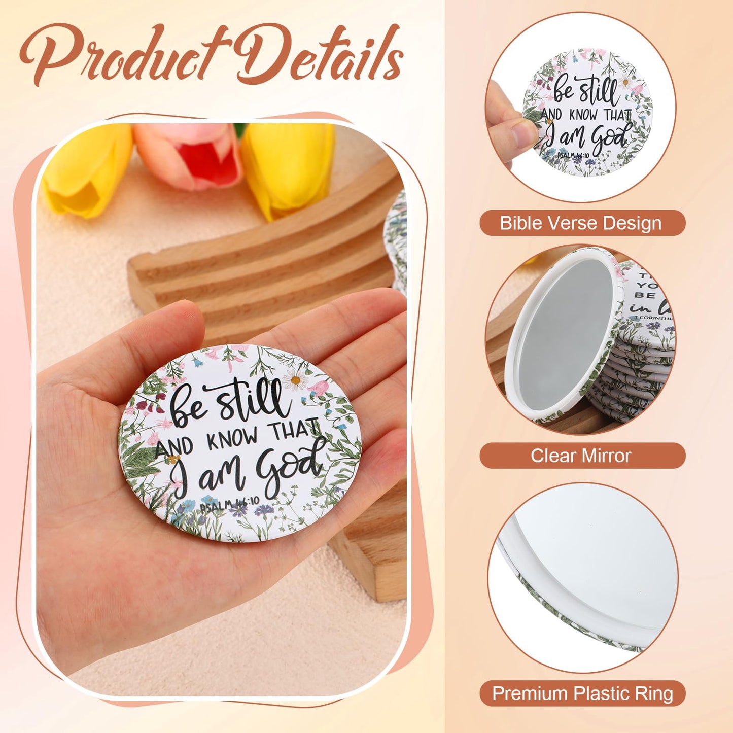 GlikCeil 60 Pcs Mother's Day Christian Gifts Bulk Mini Christian Compact Mirrors Wildflower Bible Verse Pocket Purse Mirrors Rel