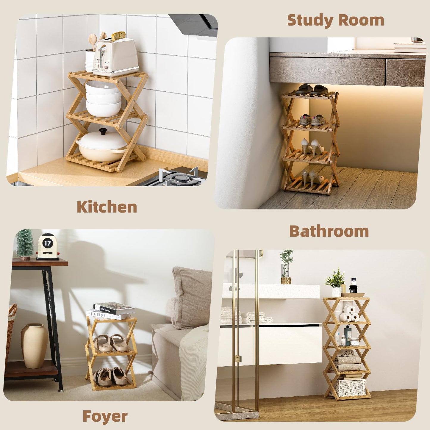Foldable Shoe Rack - Multi-Tier Bamboo Shoe Rack for Entryway, Living Room, Kitchen, Closet - Space Saving Organizer for Shoes, Books, Cookware - Sturdy & Eco-Friendly Design, Easy Assembly(5 Layers)