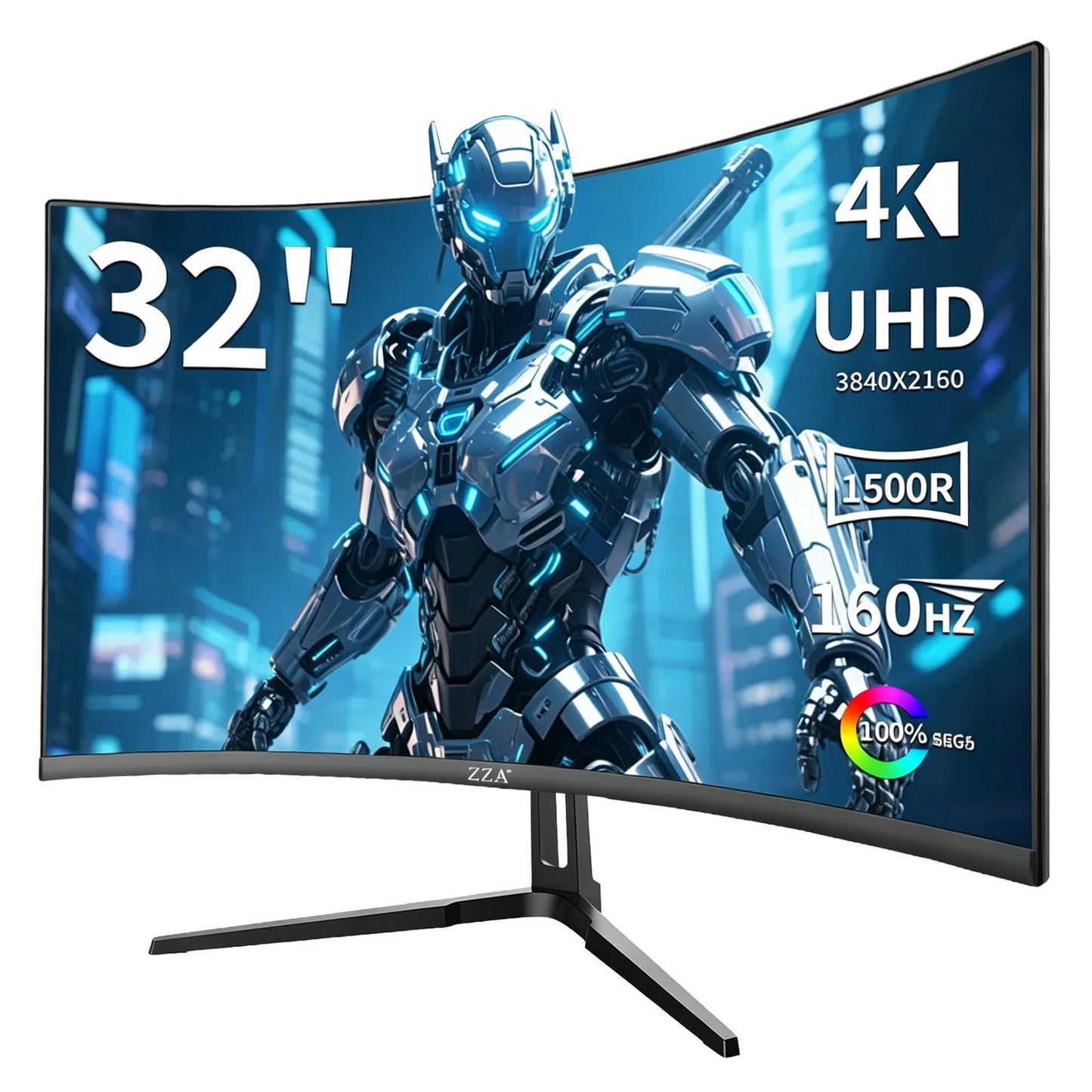ZZA 32 Inch Curved Gaming Monitor 4K 160HZ Computer Monitor UHD 3840 * 2160P VA Screen, 1500R Curved, Supports AMD Freesync, 100% sRGB, Built-in Wall Mountable Installs(HDMI 2.1/DP 1.4)