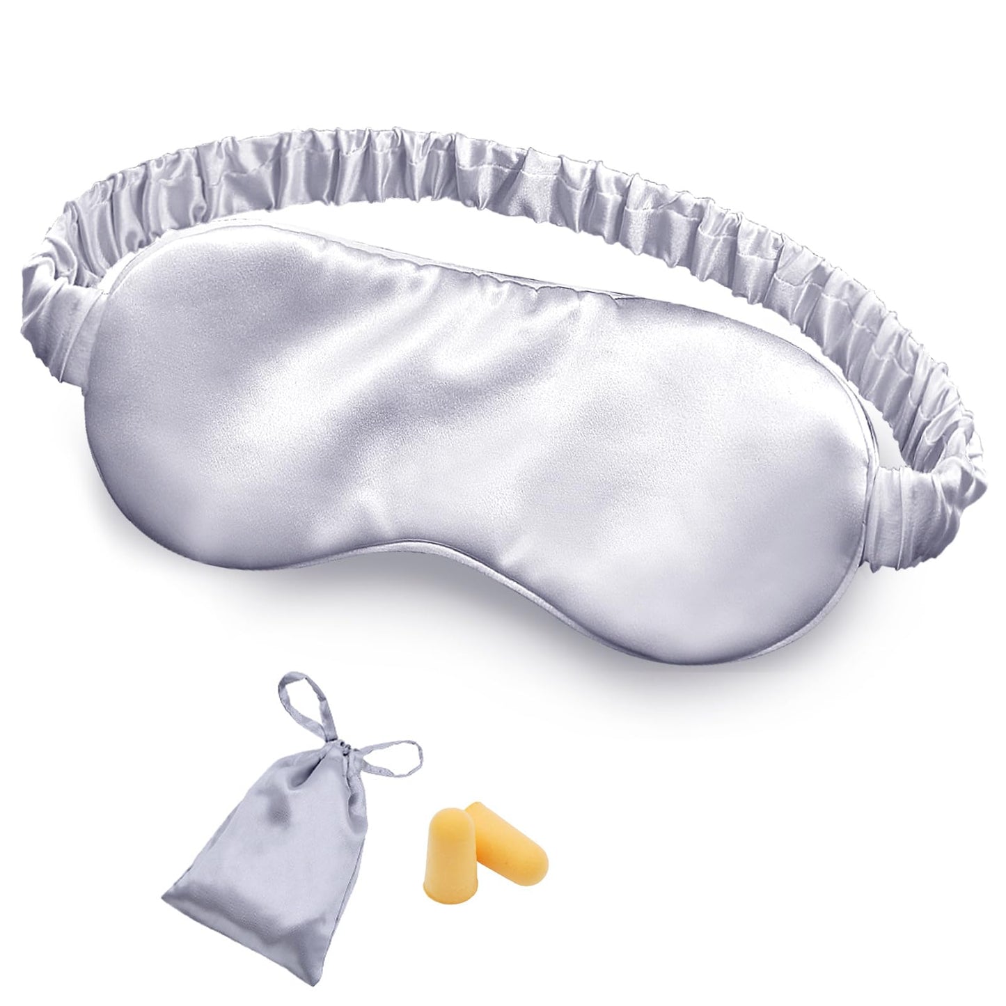 OLESILK Silk Sleep Eye Mask Blindfold with Double Layer Filling for Full Night's Sleep, Silk Wrapping Strap- Luxury Eye Cover Eyeshade for Women Men with Travel Bag and Ear Plugs, Silver