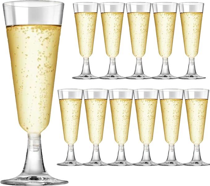 MIIDNTLX Champagne Flutes Plastic,25 Pack Wine Glasses,Disposable Champagne Glasses,5 Oz Clear Shot Cups,New Year Christma...